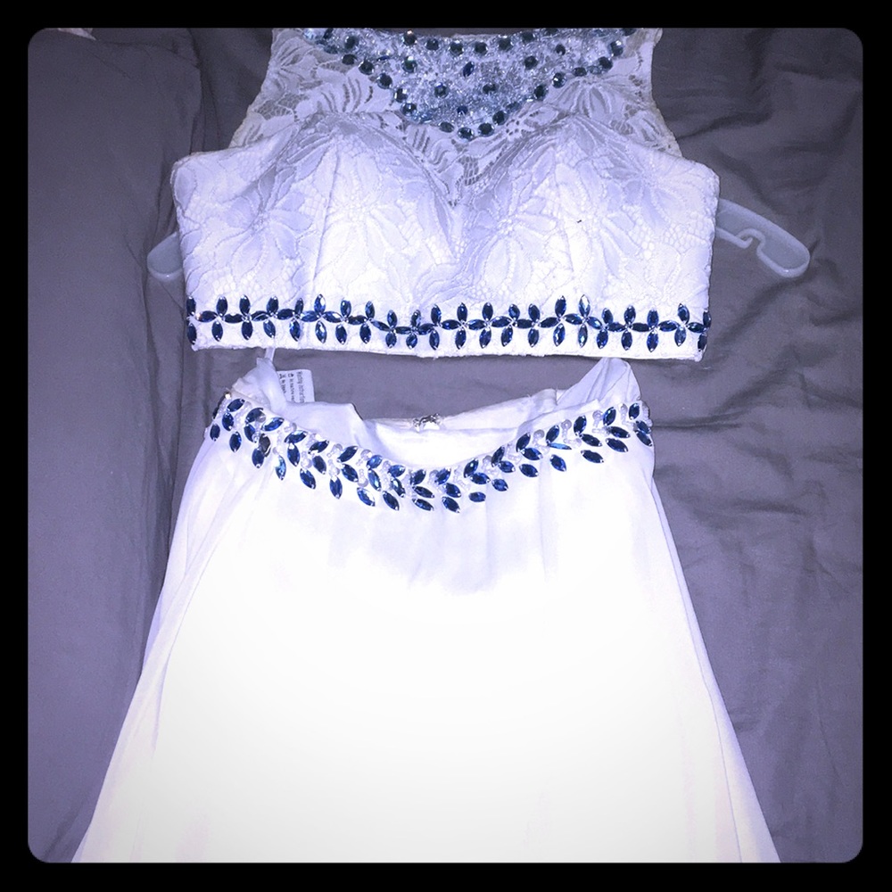White two piece prom dress